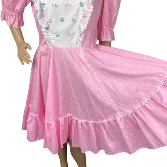 Vtg 60s Jeri Bee Pastel Pink Floral Embroidey Square Dance Dress SZ 10 - Picture 4 of 9